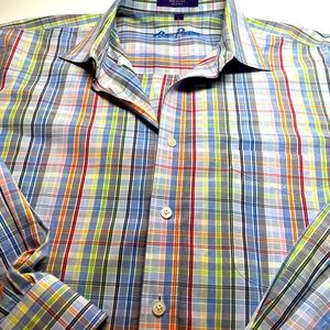 Alan Flusser Button Down Collar Pocket Double Button Sleeves Multicolored